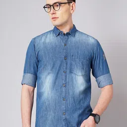PAUL STREET Standard Slim Fit Spread Collar Faded Denim Shirt-picture-35