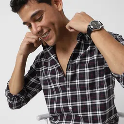 VASTRADO Classic Slim Fit Tartan Checks Opaque Cotton Casual Shirt-picture-33