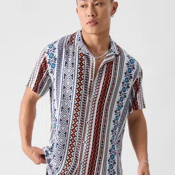 The Souled Store White Relaxed Aztec Printed Spread Collar Regular Fit Cotton Casual Shirt-picture-37