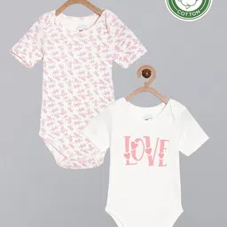 Broon Girls Pack of 2 Off White & Pink Printed Pure Organic Cotton Bodysuits-picture-27
