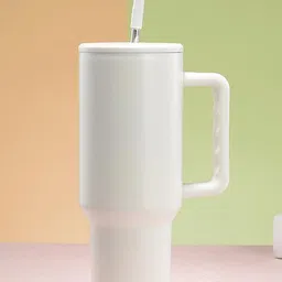 HOUSE OF QUIRK White Travel Coffee Mug With Handle & Straw 1.18 L-picture-1