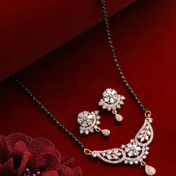 Jazz and Sizzle Rose Women Gold-Plated Rose Gold Toned AD Studded Mangalsutra-image-54