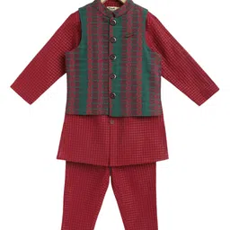 Tiber Taber Boys Checked Pure Cotton Kurta & Pyjamas With Nehru jacket-picture-36
