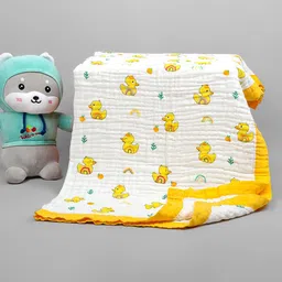 Moms Home Kids White & Yellow Printed Summer 500 GSM Organic Cotton Blanket-picture-14