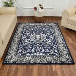 PRESTO Blue & Grey Traditional Printed Non-Shredding Rectangular Carpet image 1