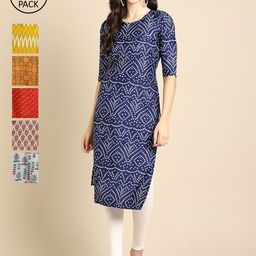 7threads 1 Stop Fashion Women Pack Of 6 Floral Printed Summer Sheers Crepe Kurta-picture-25