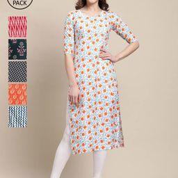 7threads KALINI Women Pack of 6 Ethnic Motifs Printed Crepe Kurta-picture-14