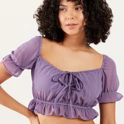 Athena Sweetheart Neck Puff Sleeve Gathered Cinched Waist Crop Top-picture-26