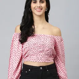 FLAMBOYANT Pink Floral Print Off-Shoulder Bardot Crop Top image 1