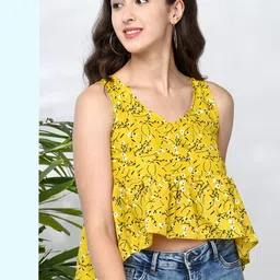CHIMPAAANZEE Yellow Floral Print High-Low Crop Top-picture-41