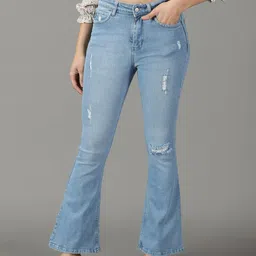 SHOWOFF Women Bootcut High-Rise Mildly Distressed Light Fade Cotton Stretchable Jeans-image-78
