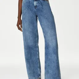 Marks & Spencer Women High-Rise Clean Look Light Fade Wide Leg Jeans-picture-26