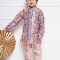 Aj DEZInES Boys Ethnic Motifs Printed Above Knee Straight Pure Cotton Kurta With Pyjama-picture-34