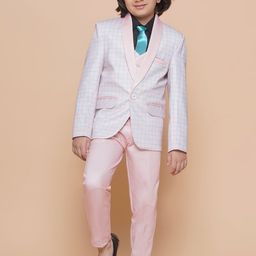 Aj DEZInES Boys Checked Single-Breasted Three-Piece Formal Suit-picture-2