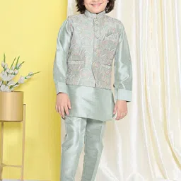 Aj DEZInES Boys Band Collar Kurta With Trousers & Waistcoat-picture-29