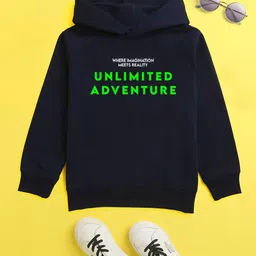 NUSYL Unisex Kids Navy Blue Printed Hooded Sweatshirt-image-76