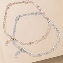 OOMPH Set Of 2 Silver & Gold Plated Multi-layered Anklets-picture-43