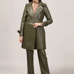 20Dresses Women Olive Green Solid Knee-Length Overcoats-picture-24