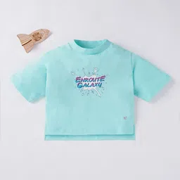 Ed-a-Mamma Girls Blue Typography Printed Pure Cotton Boxy T-shirt-picture-12