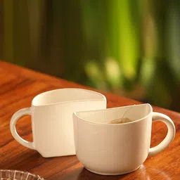 ExclusiveLane Unique White 2 Pcs Half Ceramic Glossy Cups 130 ml Each-image-4