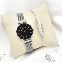 joker & witch JOKERS & WITCH Women Silver-Toned & Black Watch Gift Set JWLT502-picture-42