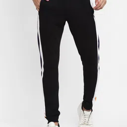 Alan Jones Men Black & White Colourblocked Slim-Fit Joggers-image-97