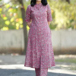 Anni Designer Pink Floral Printed Mandarin Collar Straight Kurta With Trousers-picture-29
