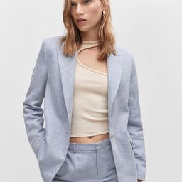 MANGO Self Designed Notched Lapel Collar Single-Breasted Blazer-picture-49