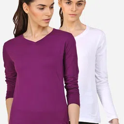 appulse Women Purple & Lavender V-Neck Slim Fit Running T-shirt Pack Of 2-picture-14