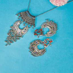 Oxidized Heaven Sterling Silver Plated Quartz Stone Studded Jewellery Set-picture-28