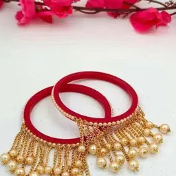 Zindura Set Of 4 Gold Plated Crystal Studded & Pearls Beaded Bangles-picture-27