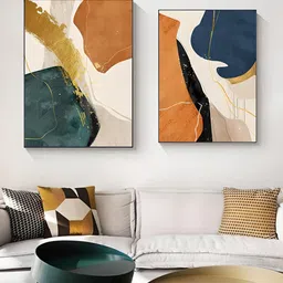 THE HANDMADE FLAIR Crystal Porcelain 2Pcs Brown & Green Abstract Painting Wall Art-image-56