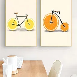THE HANDMADE FLAIR Yellow & Orange-Colored 2 Pieces Abstract Painting Wall Art-image-46