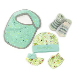 Moms Home Kids Set Of 5 Green Printed Pure Cotton Baby Apparel Gift Set-picture-56