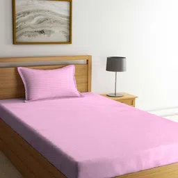 KLOTTHE Pink Striped 300 TC Single Bedsheet With Pillow Cover-image-85