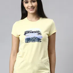 Enamor Women Yellow Printed Cotton Lounge Tshirt-image-65