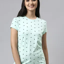 Enamor Women Blue Printed Lounge T-shirts-image-64