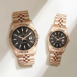 CARLINGTON Unisex Embellished Dial & Stainless Steel Bracelet Style Straps Analogue Watch 8811 Rose Black-picture-45