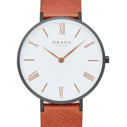 Obaku Men Brass Printed Dial & Leather Bracelet Style Straps Analogue Watch V283GXBWRZ-picture-14