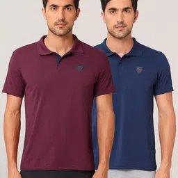 Technosport Men Pack Of 2 UPF50 Solid Polo Collar Polyester Slim Fit Tshirts-picture-19
