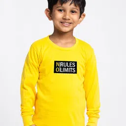 Friskers Boys Yellow Typography Printed Slim Fit T-shirt image 1