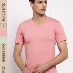 Friskers Pack Of 2 V-Neck Slim Fit Cotton T-shirts-picture-21
