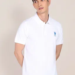 U.S. Polo Assn. Men White Solid Polo Collar Pure Cotton Slim Fit T-shirt image 1