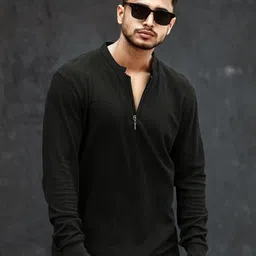 Maniac Men Solid Henley Neck Cotton Slim Fit Tshirt-picture-51
