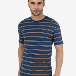 JADE BLUE Striped Slim Fit Cotton T-shirt-picture-40