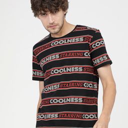 LOCOMOTIVE Men Black & Red Typography Printed Slim Fit Cotton T-shirt-picture-2