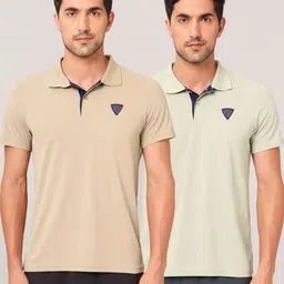 Technosport Men Pack Of 2 UPF50 Solid Polo Collar Polyester Slim Fit Tshirts-picture-37