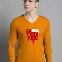 FBAR Typographic Printed V-Neck Slim Fit Cotton T-shirt-image-57