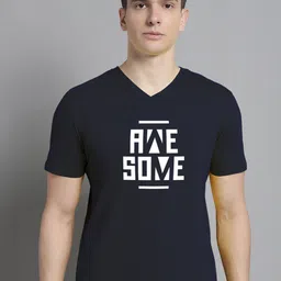 FBAR Typography Printed V-Neck Short Sleeves Cotton Slim Fit T-shirt-image-65