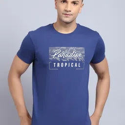 Rodamo Men Blue & White Typography Printed Slim Fit Cotton T-shirt-picture-50